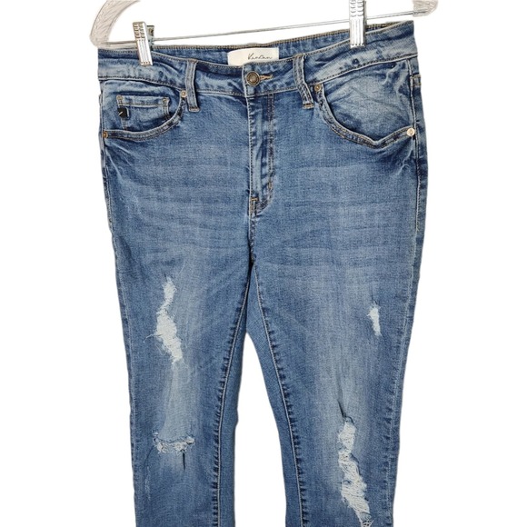 Kancan Double Raw Hem Fringe Distressed Jeans Medium Wash Size 29 Women's - Picture 3 of 8